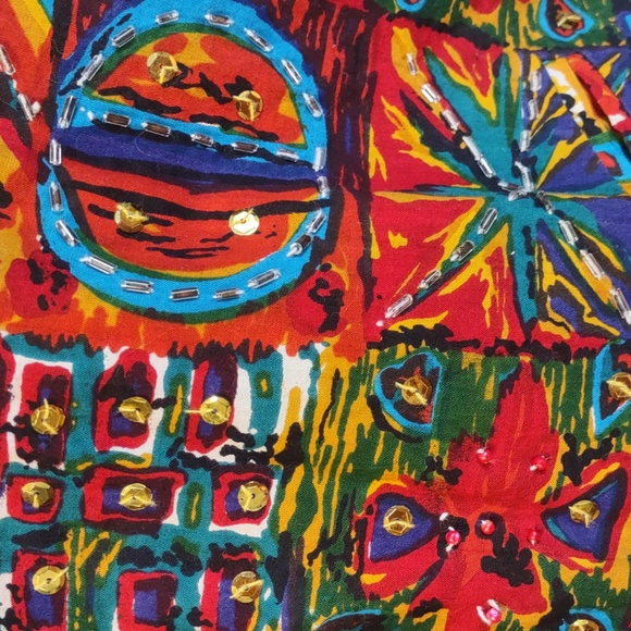 Carolina Colours Artsy Bohemian Chic Vest Women's Sz L Colorful Elements Sequins - Picture 5 of 13